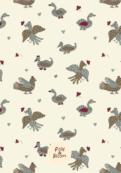 Children's Wallpaper - Birds & Hearts