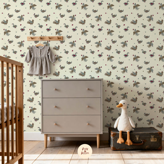 Children's Wallpaper - Birds & Hearts