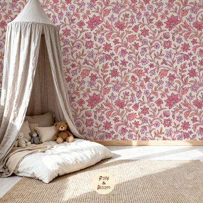 Children's wallpaper on roll - Blockprint Pink