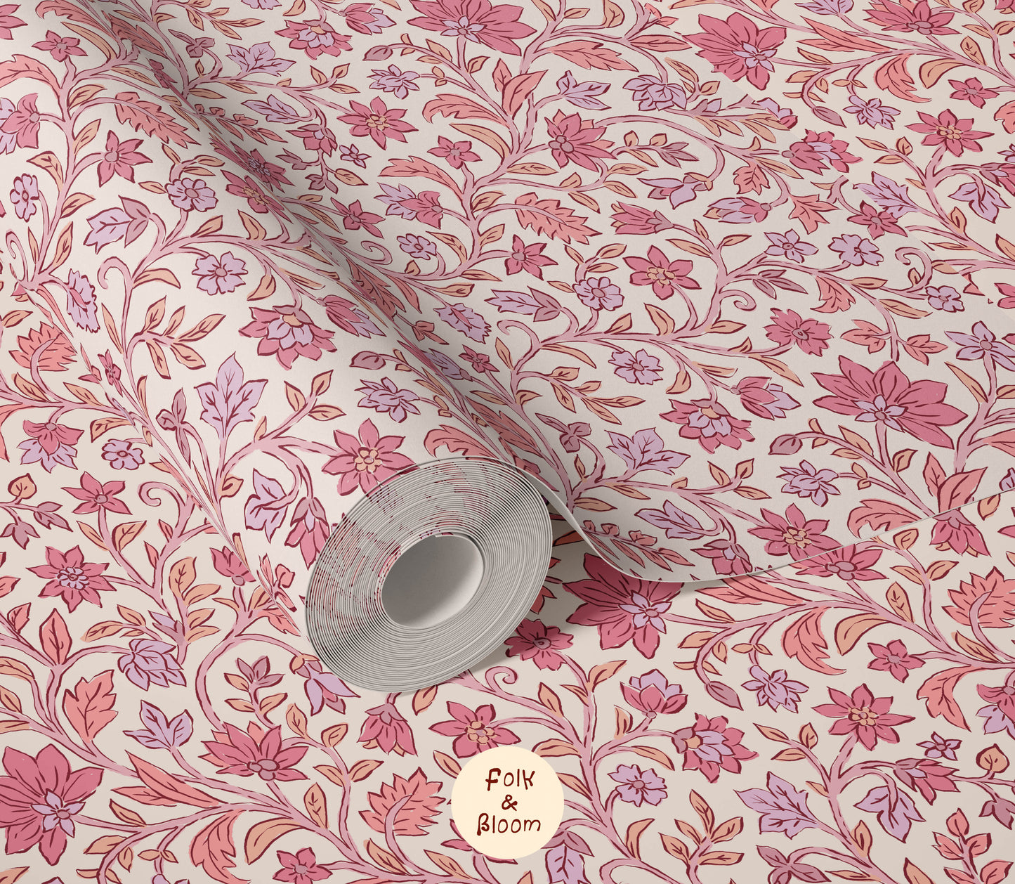 Children's wallpaper on roll - Blockprint Pink