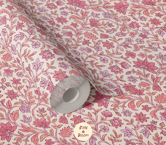 Children's wallpaper on roll - Blockprint Pink