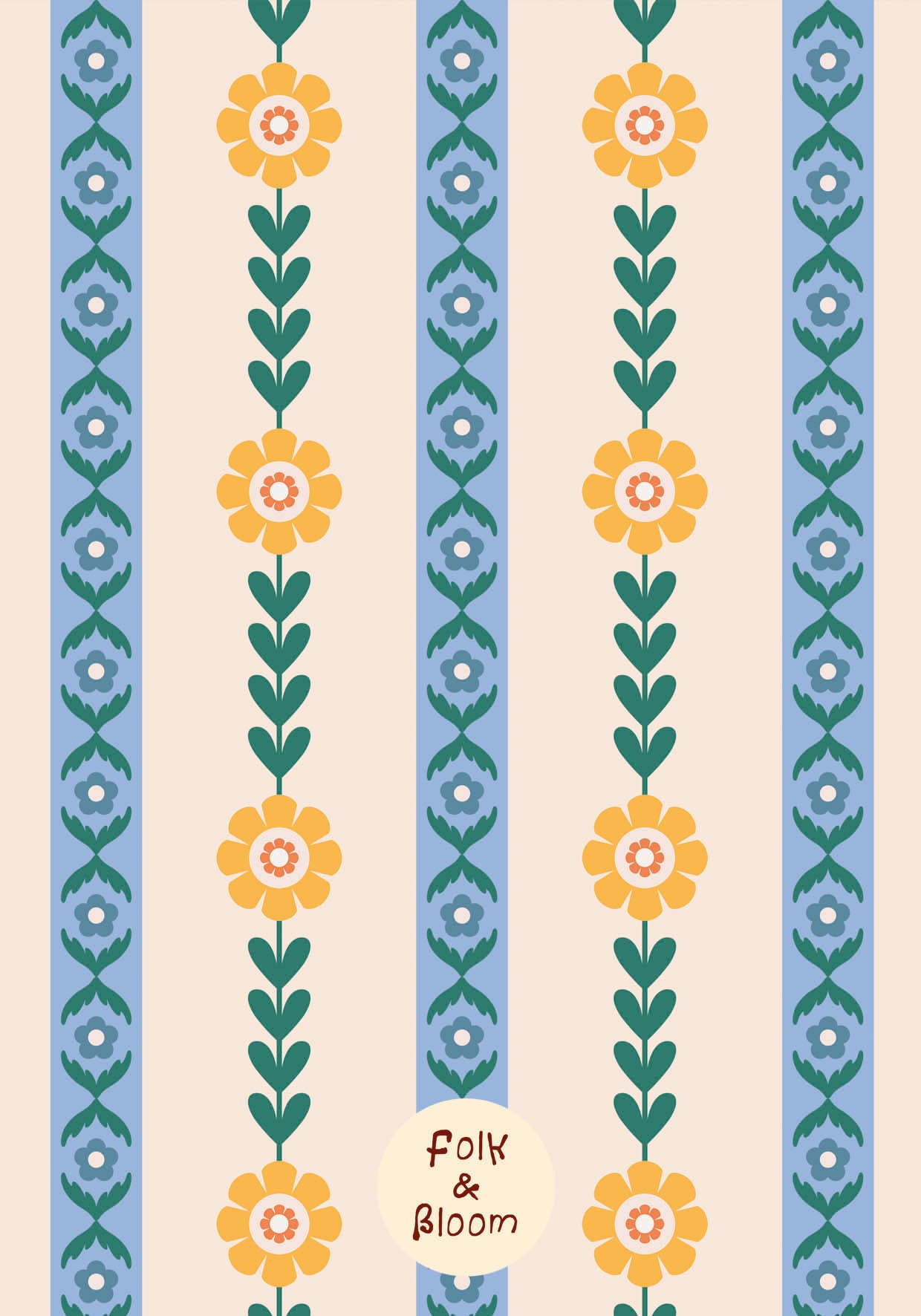 Children's wallpaper on roll - Bold Flower Stripes