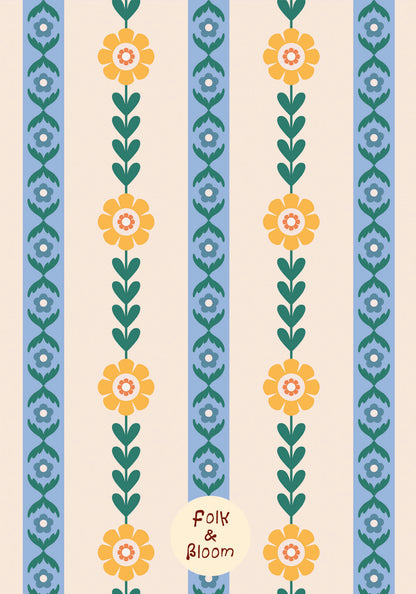 Children's wallpaper on roll - Bold Flower Stripes