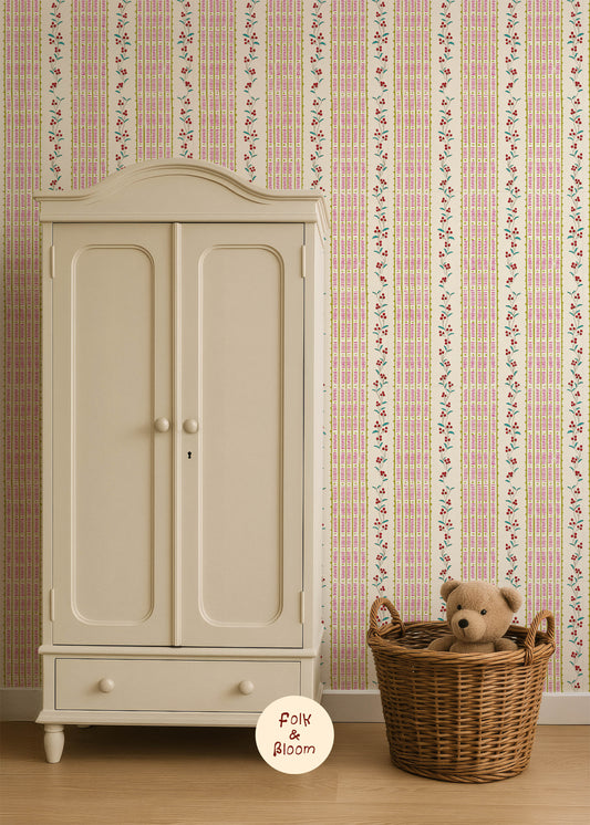 Children's Wallpaper - Botanical Stripes Multi