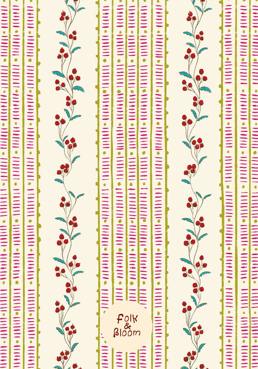 Children's Wallpaper - Botanical Stripes Multi