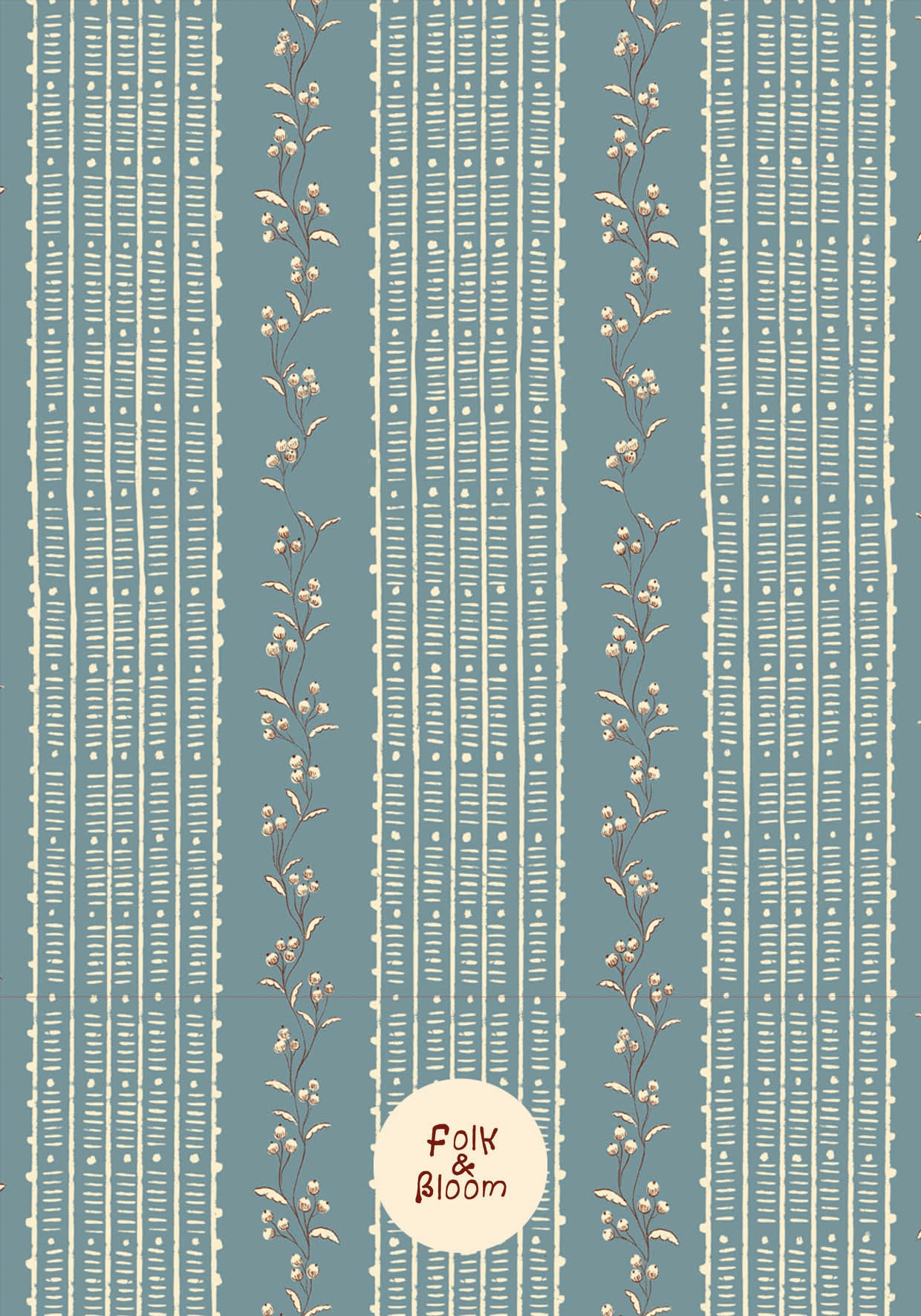 Children's Wallpaper - Botanical Stripes Dark Blue
