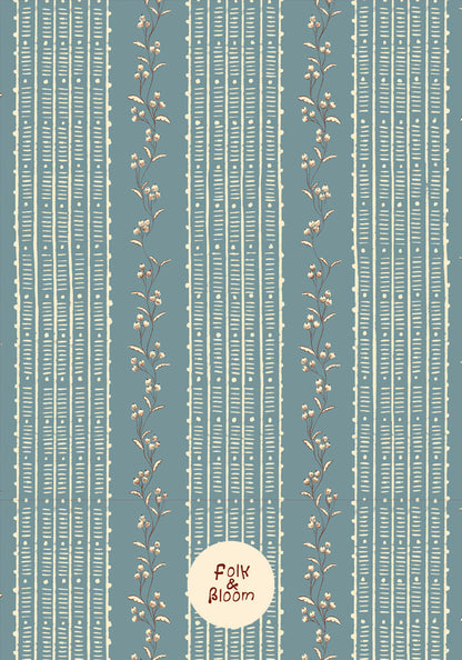 Children's Wallpaper - Botanical Stripes Dark Blue