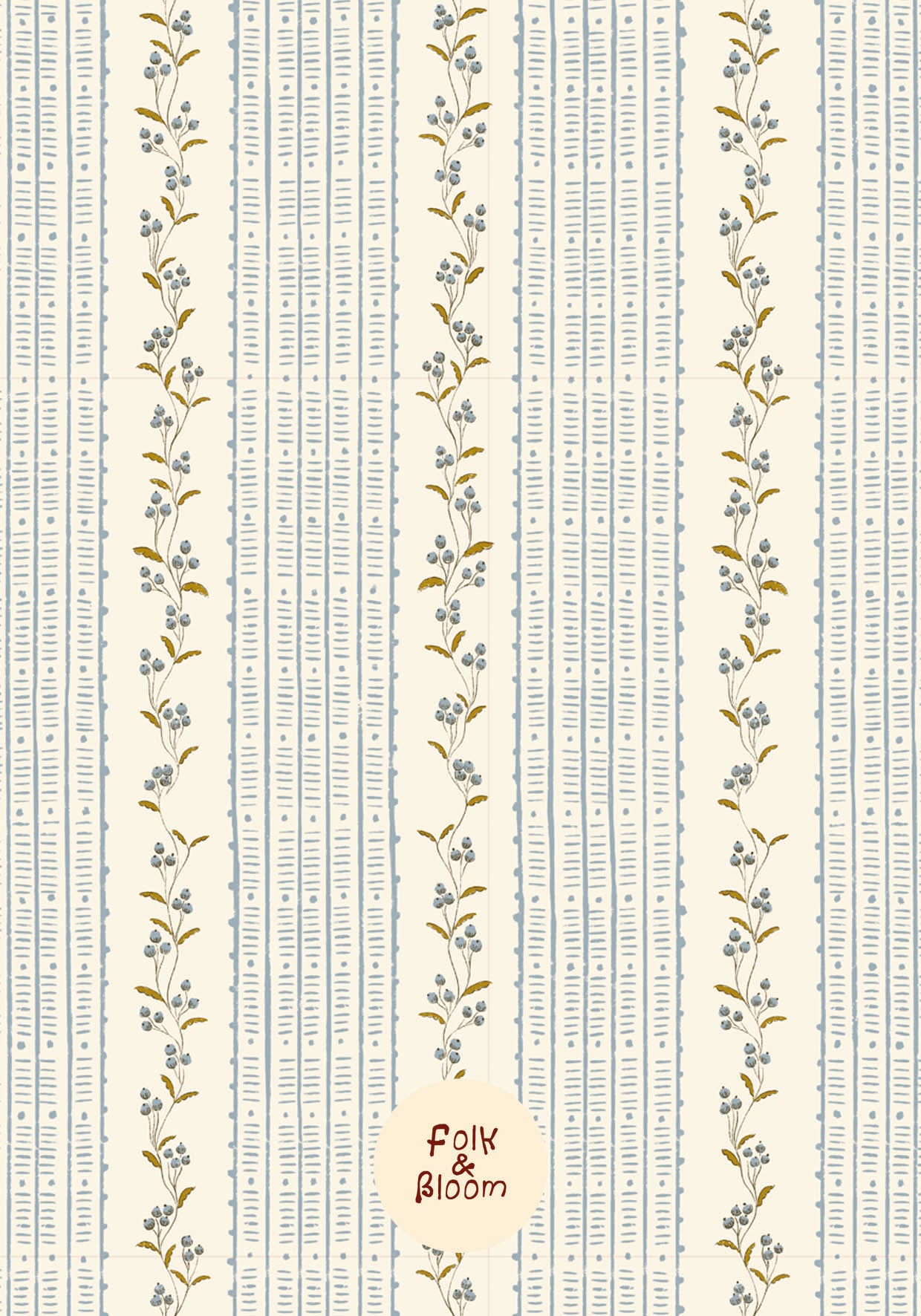 Children's Wallpaper - Botanical Stripes Blue
