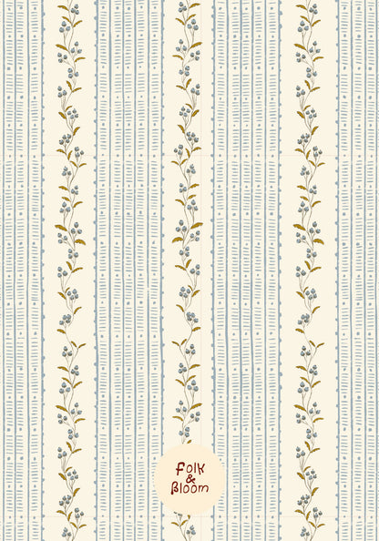 Children's Wallpaper - Botanical Stripes Blue