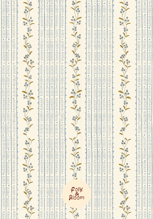 Children's Wallpaper - Botanical Stripes Blue