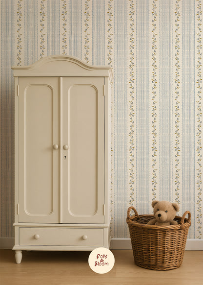 Children's Wallpaper - Botanical Stripes Blue