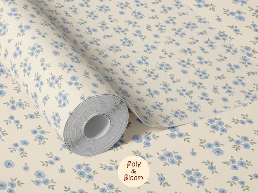 blue floral cute flowers wallpaper for kids nursery and girls room
