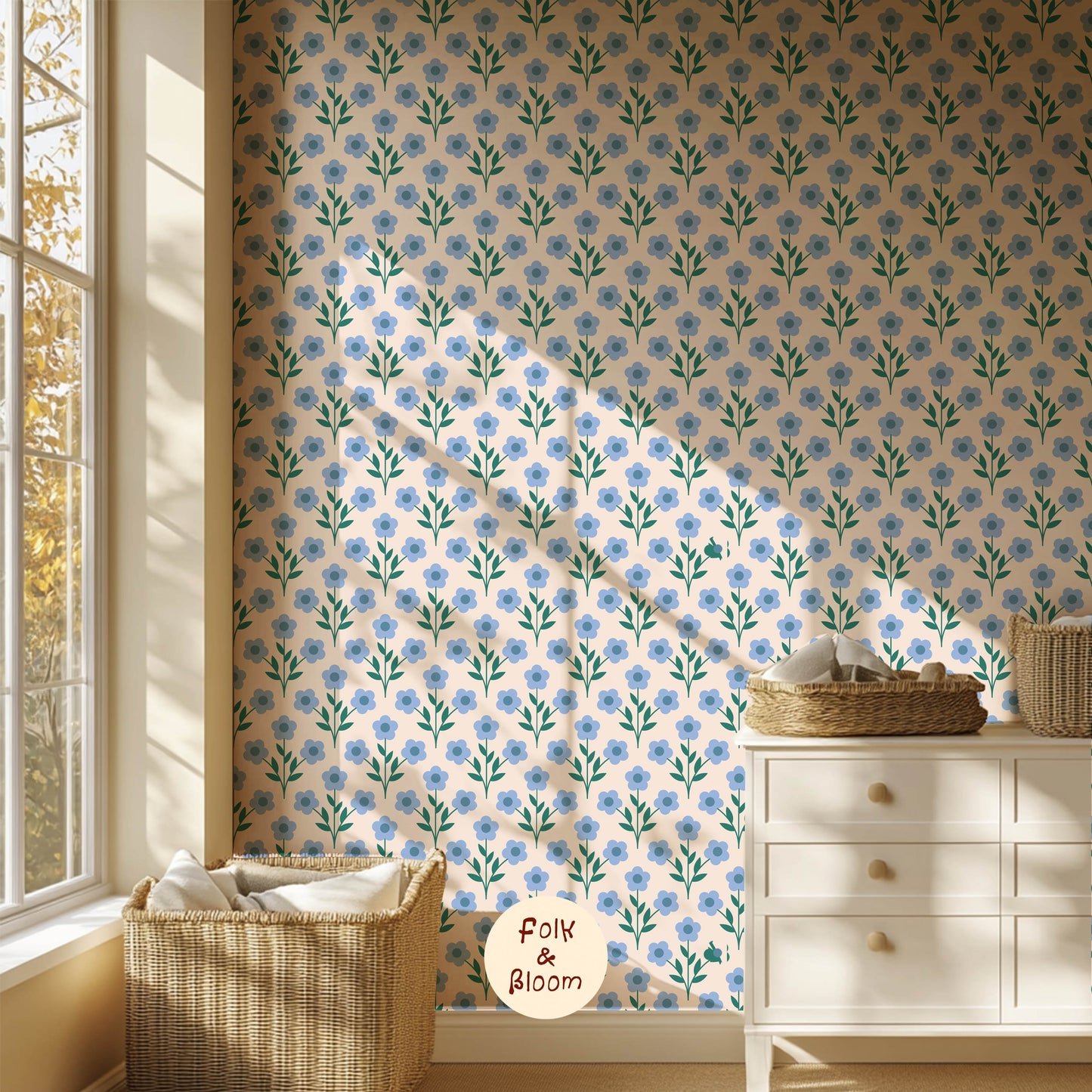 Children's wallpaper on roll - Flowerpower Blue