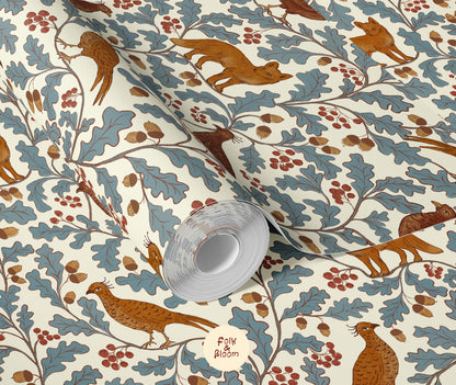 Children's wallpaper on roll - Fox and Pheasant