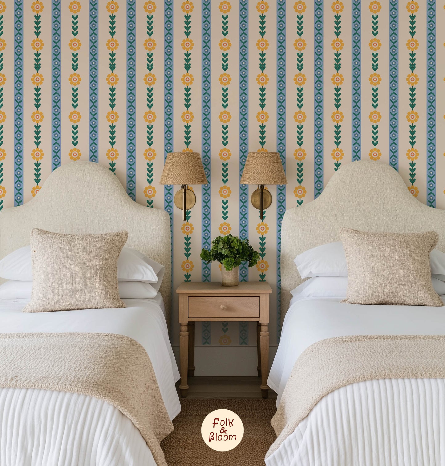 Children's wallpaper on roll - Bold Flower Stripes