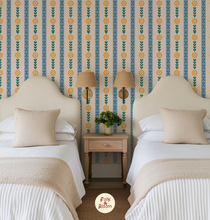 Children's wallpaper on roll - Bold Flower Stripes