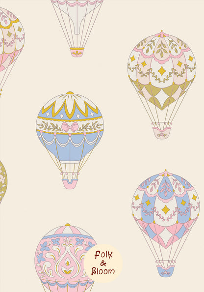 Children's wallpaper on roll - Hot Air Balloons
