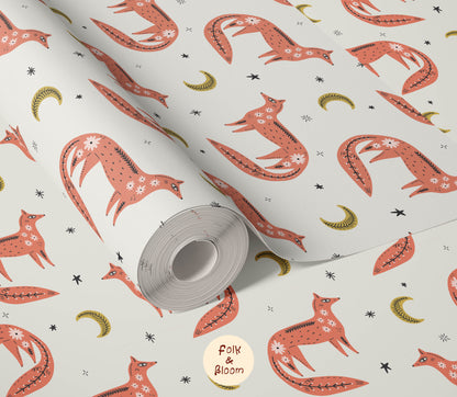 Children's wallpaper on roll - Moon Foxes