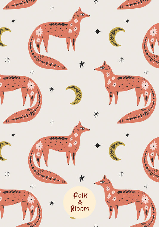 Children's wallpaper on roll - Moon Foxes