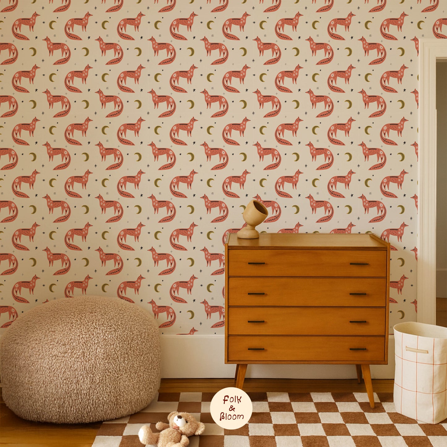 Children's wallpaper on roll - Moon Foxes