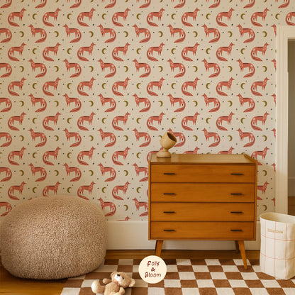 Children's wallpaper on roll - Moon Foxes