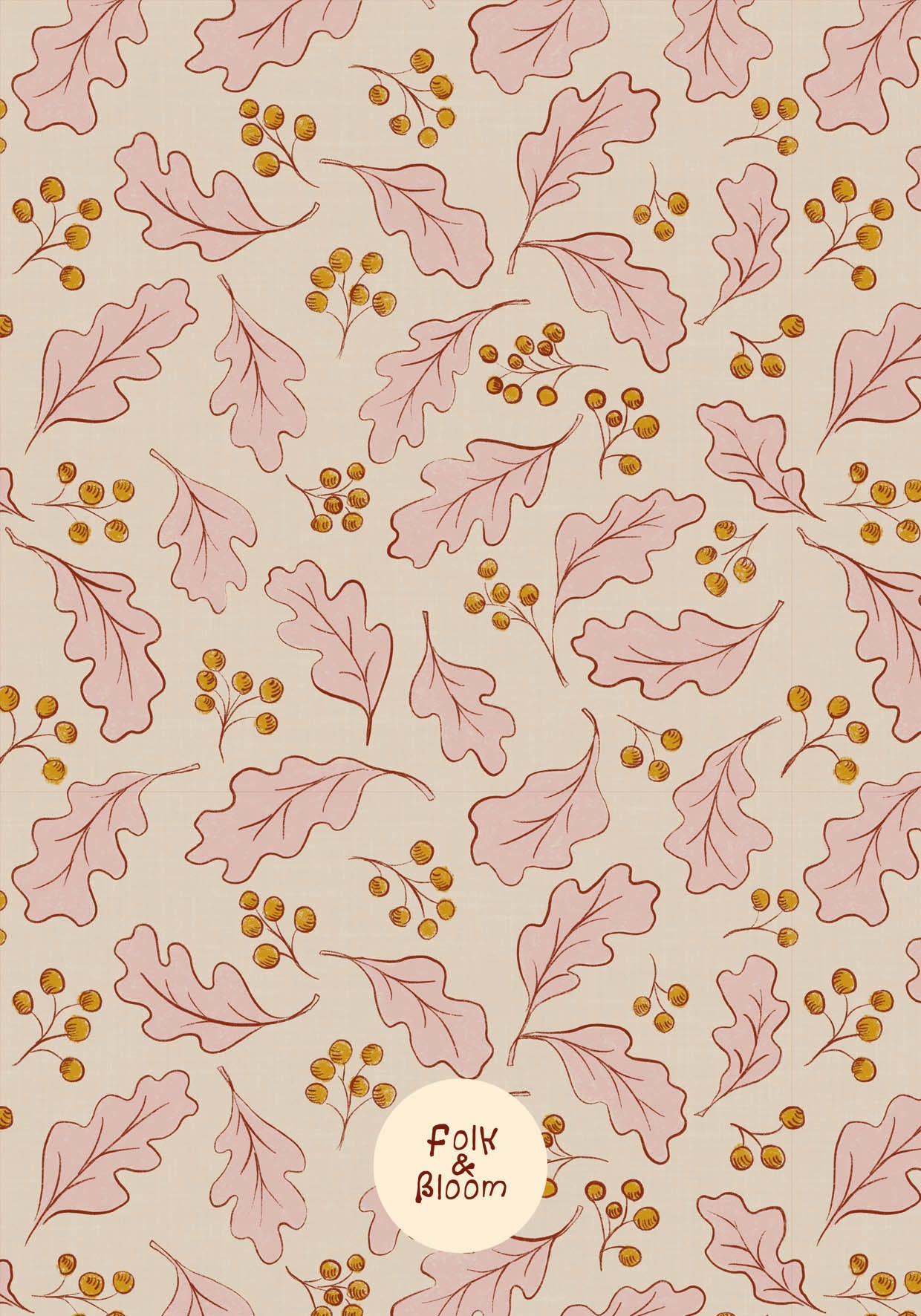 Woodland-inspired kids' room with Pink oak leaves wallpaper
