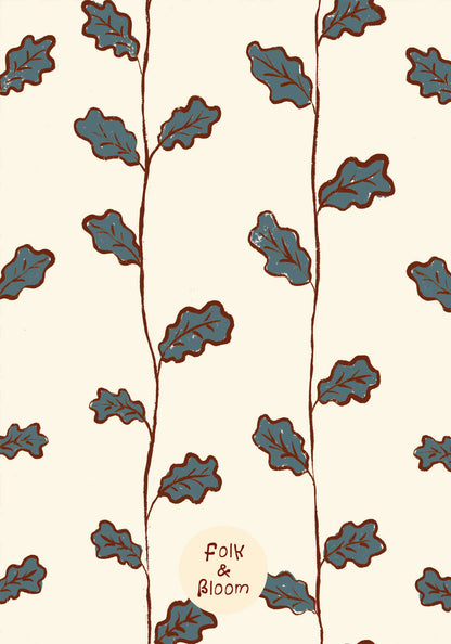Children's Wallpaper - Oak Leaves Stripe Green