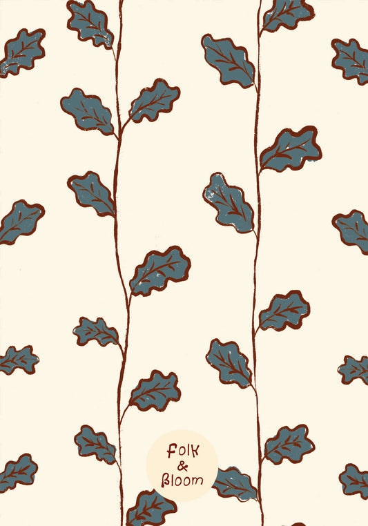 Children's Wallpaper - Oak Leaves Stripe Green