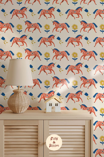 Children's wallpaper on roll - Star Horses