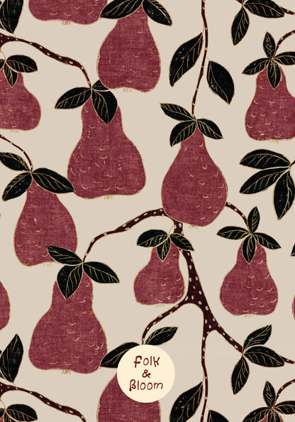 Children's Wallpaper - Pears Burgundy