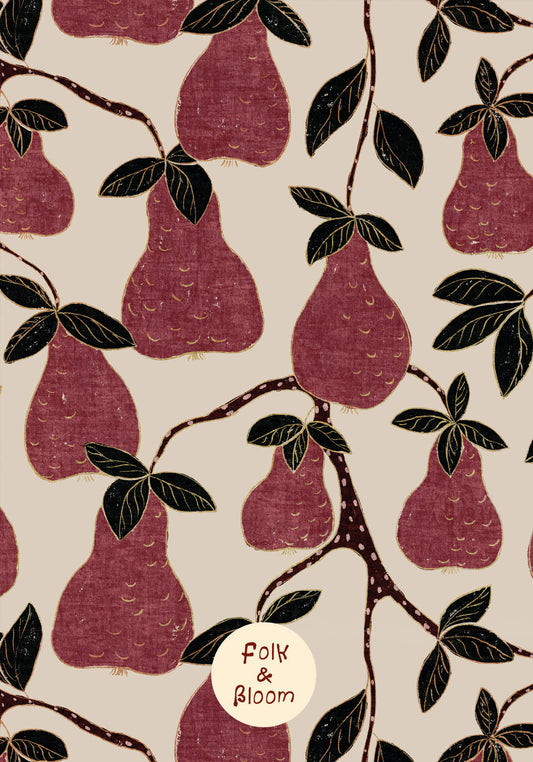 Children's Wallpaper - Pears Burgundy