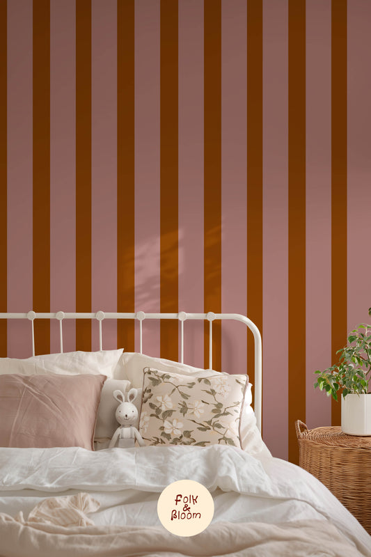 Stripes Pink & Rust — Children's Wallpaper