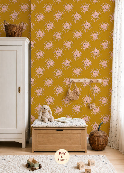 Nursery wallpaper - Pink Suns Yellow