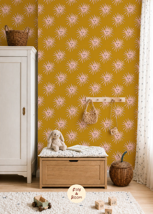 Nursery wallpaper - Pink Suns Yellow