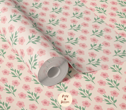 Children's wallpaper on roll - Flowerpower Pink