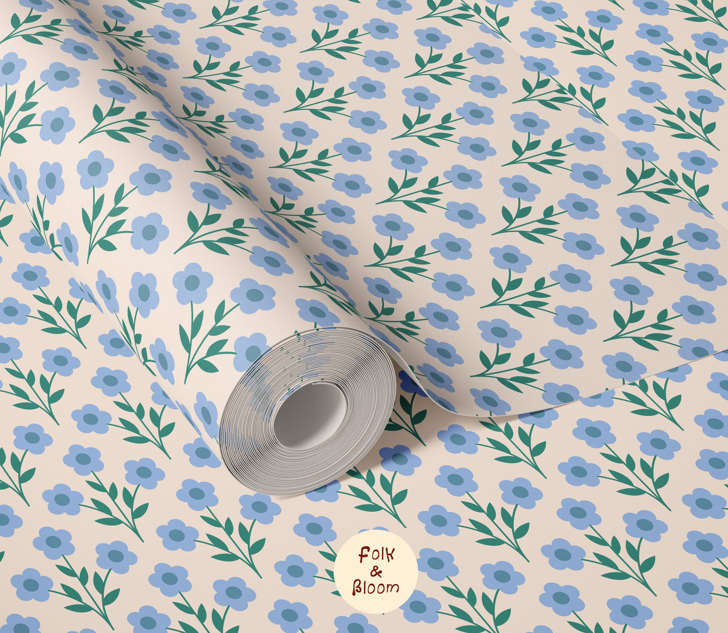 Children's wallpaper on roll - Flowerpower Blue