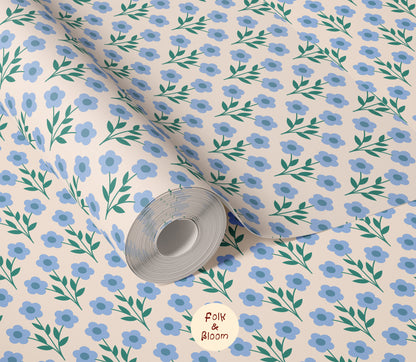 Children's wallpaper on roll - Flowerpower Blue
