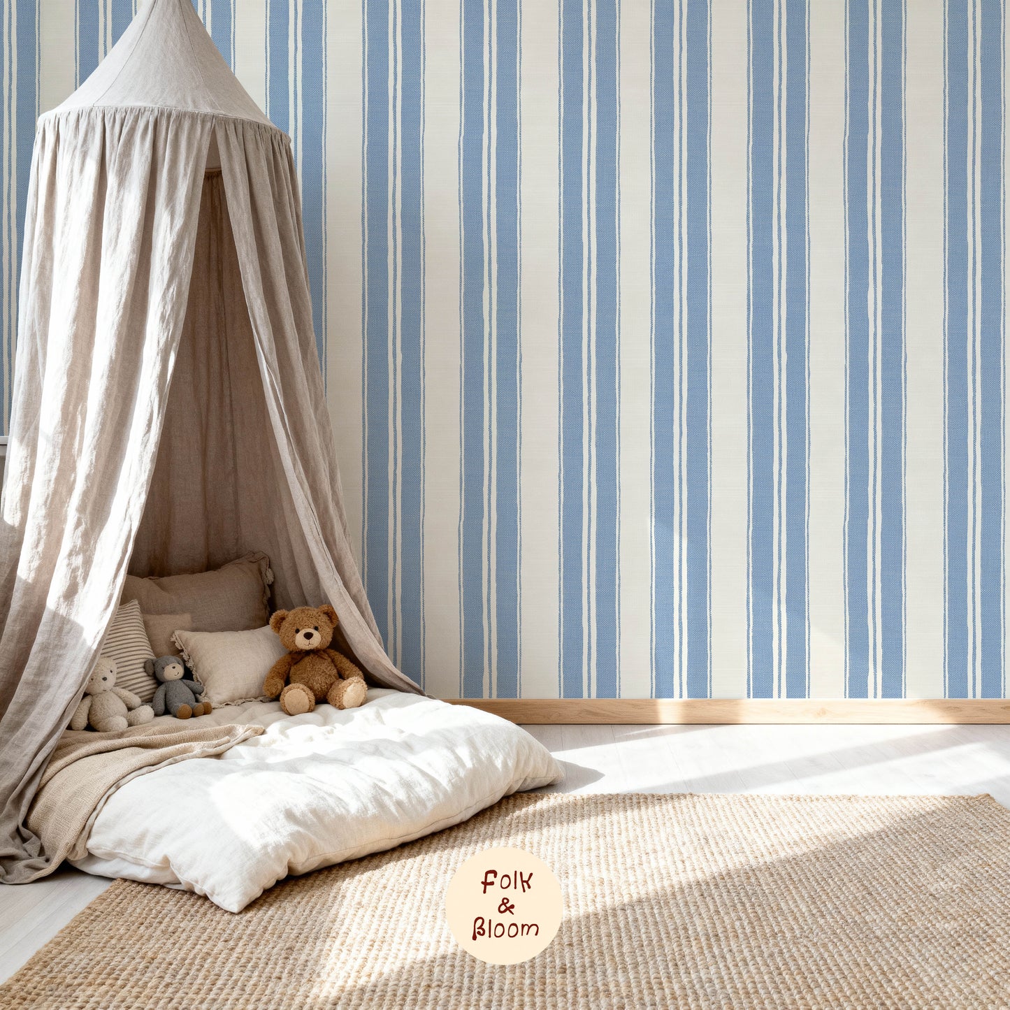 Children's wallpaper on roll - Stripes classic blue