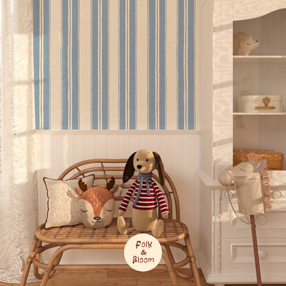 Children's wallpaper on roll - Stripes classic blue