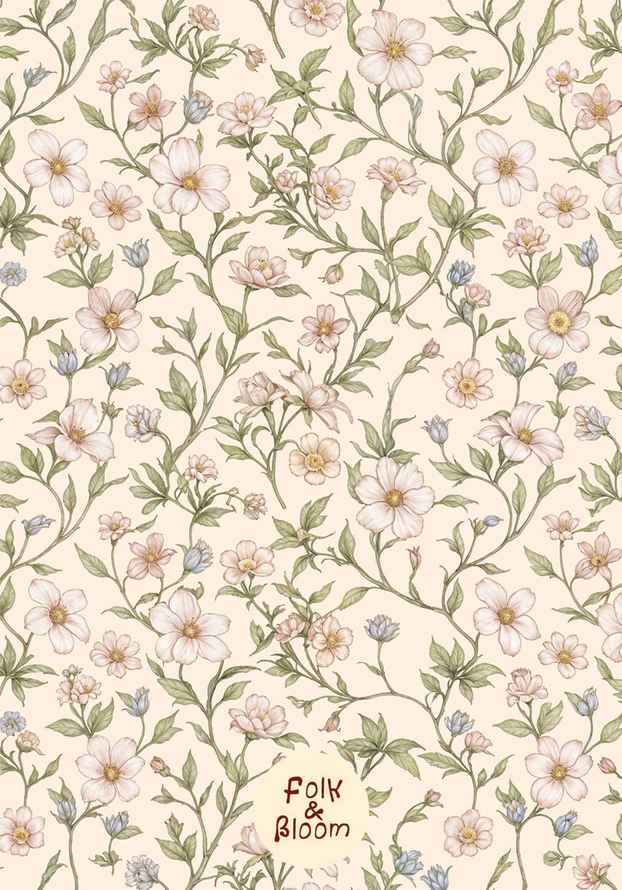 Custom-sized floral wallpaper with soft botanical pattern for modern children’s interiors.