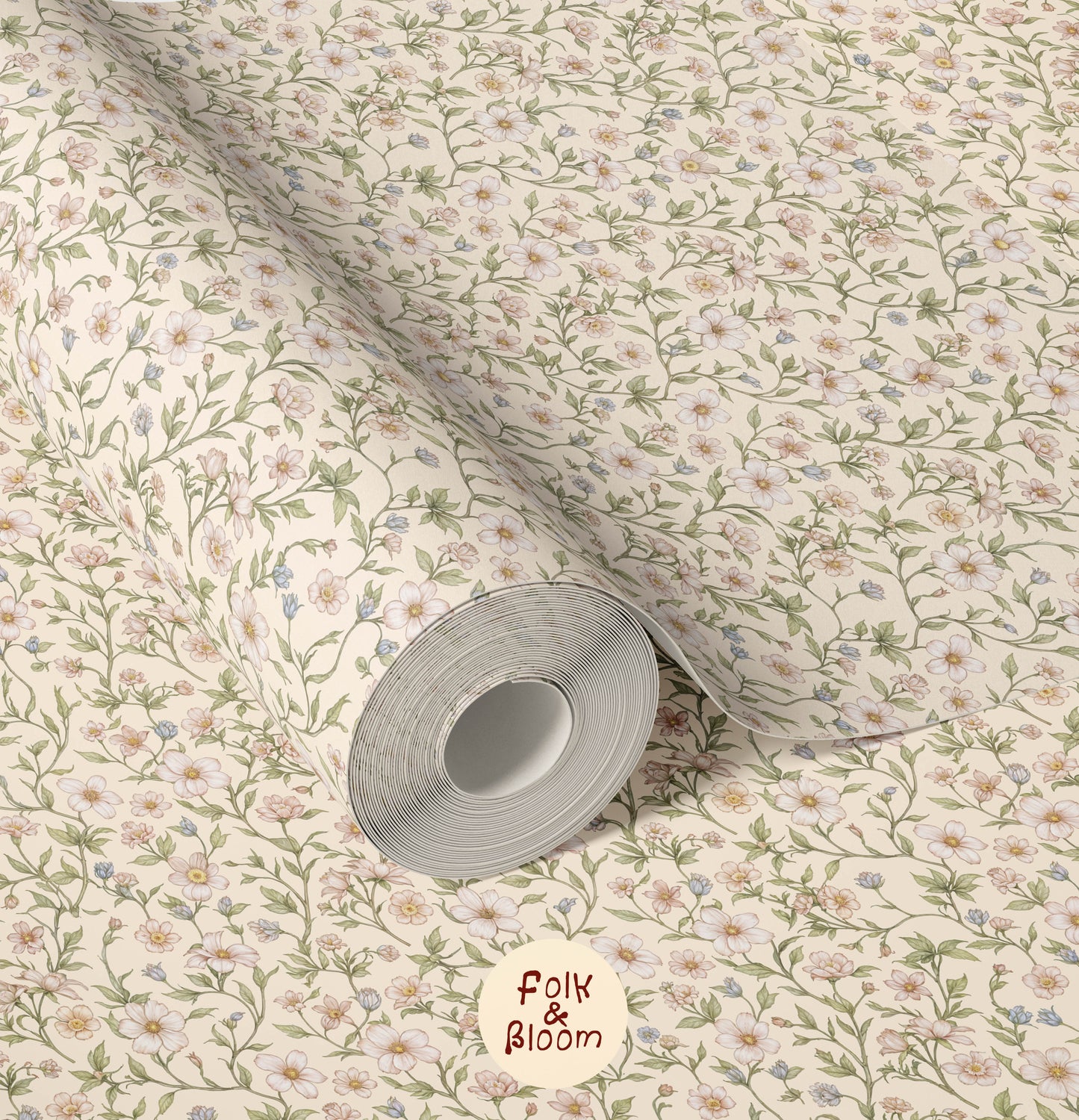 Custom-sized floral wallpaper with soft botanical pattern for modern children’s interiors.