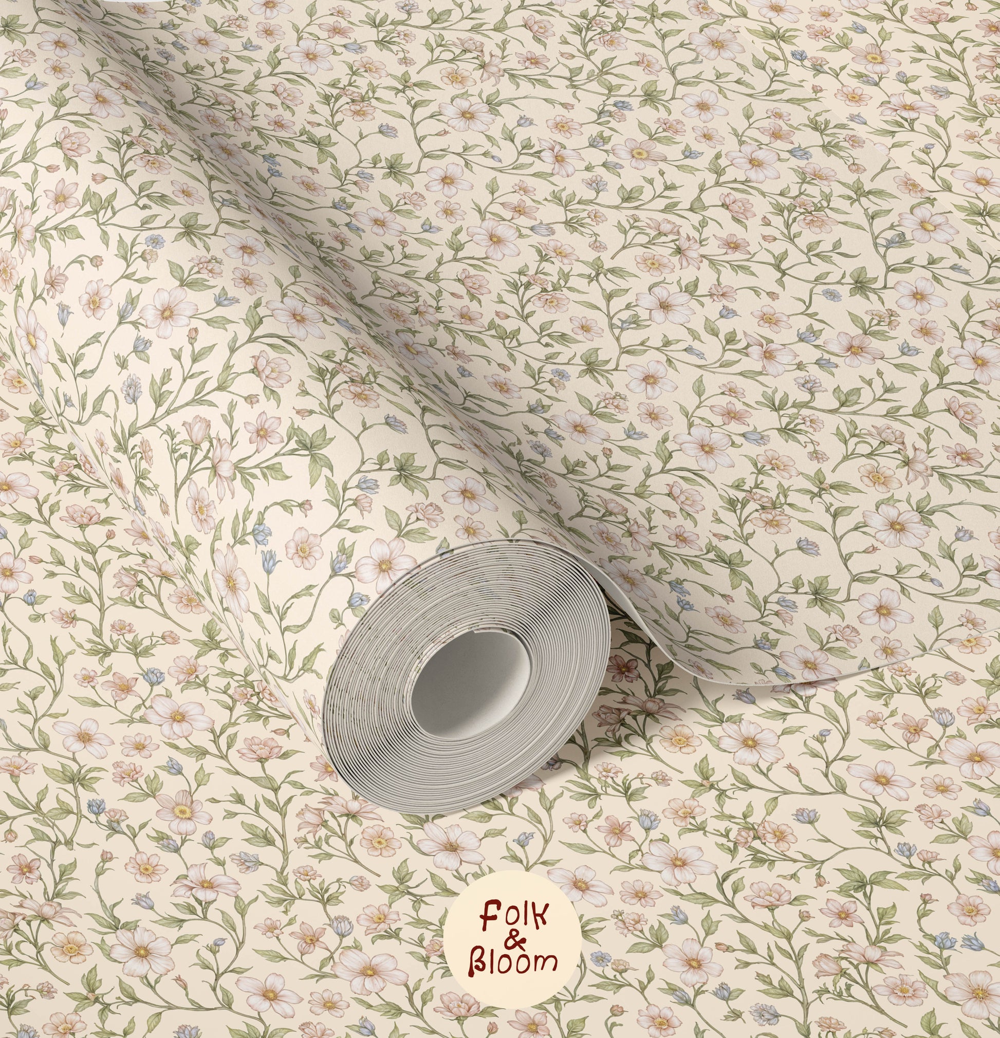Custom-sized floral wallpaper with soft botanical pattern for modern children’s interiors.