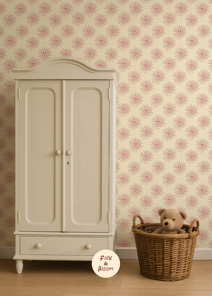 Nursery wallpaper - Pink Suns Cream