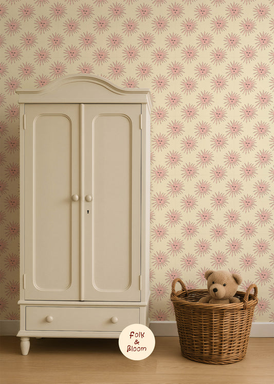 Nursery wallpaper - Pink Suns Cream